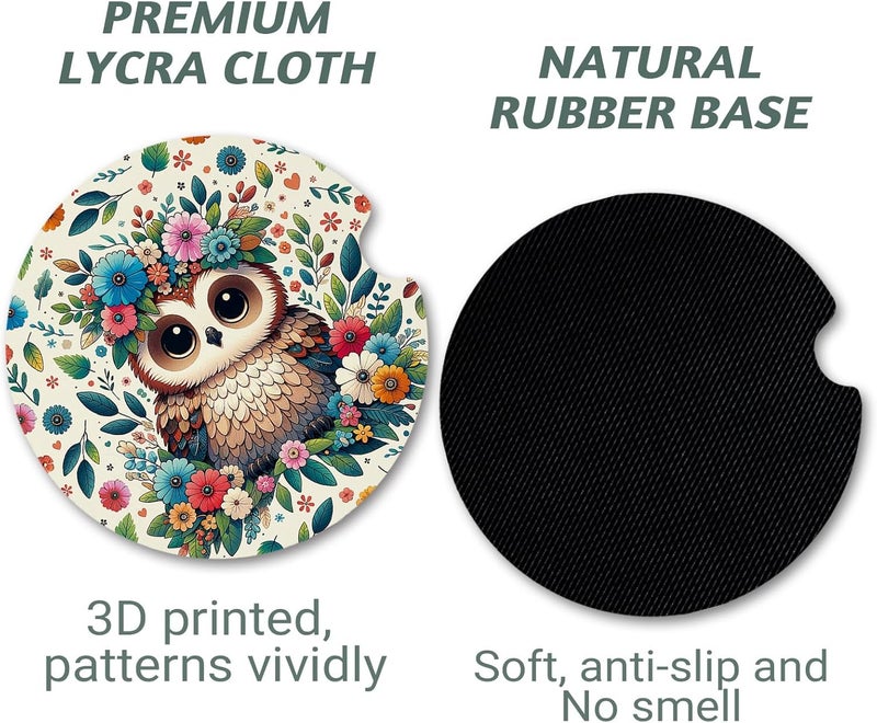 Yonlevres Car Coasters for Cup Holders，2.75" Universal Size Anti Slip Rubber Mat with A Finger Notch, 2 Pack Cup Holder Coasters for Car Interior Accessories for Women Men Flower Owl - Image 5